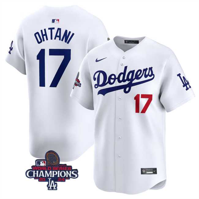 Men's Los Angeles Dodgers #17 Shohei Ohtani White 2024 World Series Champions Home Limited Stitched Baseball Jersey,We sell and wholesale Men's Los Angeles Dodgers #17 Shohei Ohtani White 2024 World Series Champions Home Limited Stitched Baseball Jersey on line form chian!